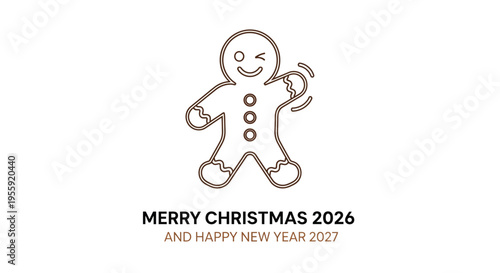 Gingerbread Man Winking, Merry Christmas 2026, Happy New Year 2027 Greeting Card