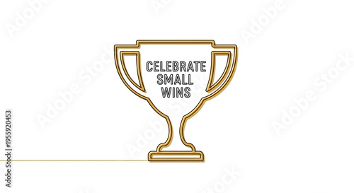Golden Trophy Outline with Text "Celebrate Small Wins" - Symbol of Achievement and Motivation