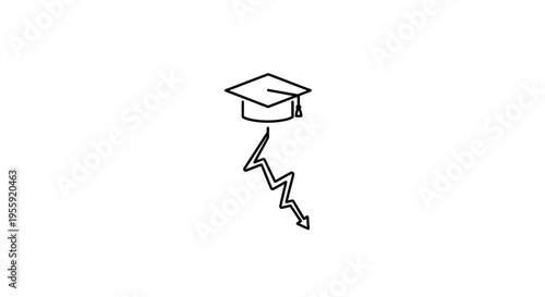 Graduation Cap Falling Down with Downward Trend Arrow