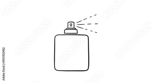 Hand drawn illustration of a perfume bottle spraying mist on a white background