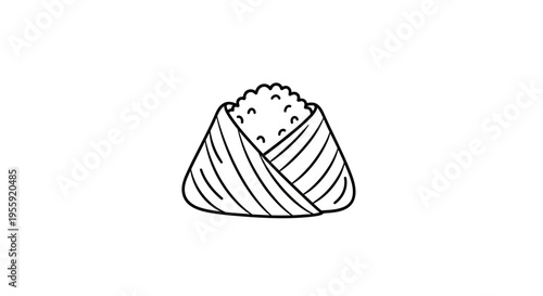 Hand Drawn Onigiri Icon: Japanese Rice Ball Wrapped in Seaweed, Simple Line Art