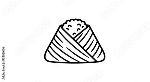 Hand Drawn Onigiri Icon: Japanese Rice Ball, Simple Line Art, Food Illustration