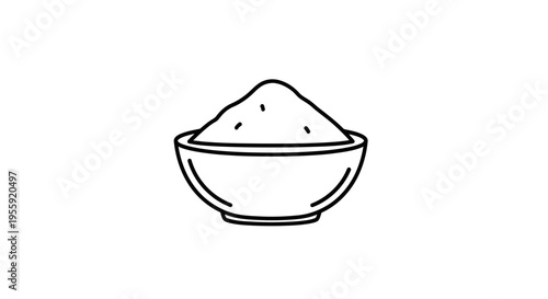 Hand drawn outline of a bowl filled with powder, representing ingredients or spices.