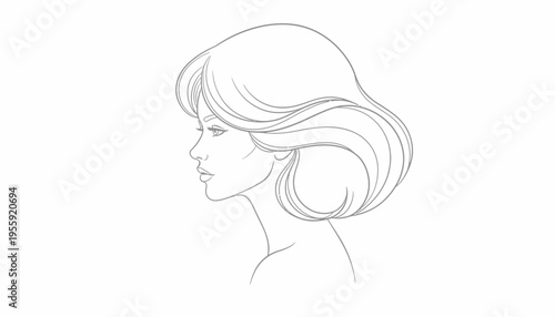 Elegant Woman Profile Line Art Drawing, Vintage Hairstyle, Minimalist Beauty Sketch