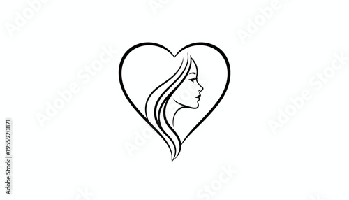 Elegant Woman Silhouette in Heart Shape, Love Symbol, Beauty and Femininity