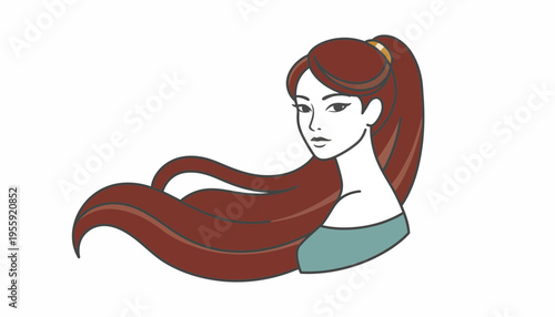 Elegant Woman with Long Flowing Red Hair in Ponytail, Artistic Illustration