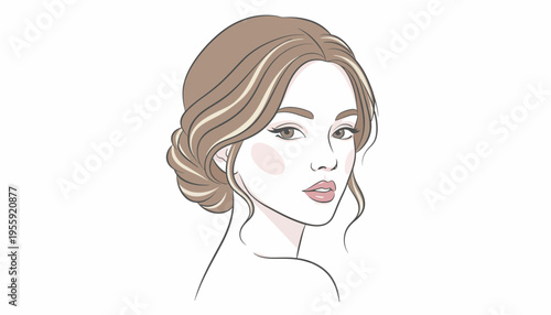 Elegant Woman's Portrait: Soft Updo Hairstyle, Gentle Makeup, and Graceful Pose