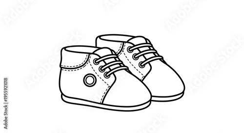 Cute Baby Shoes, Line Art Illustration, Newborn Footwear, First Steps Concept