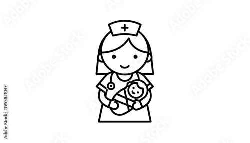 Cute Nurse Holding Baby Icon, Medical Care, Healthcare Professional, Newborn Baby, Stethoscope