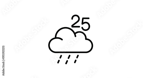 Cloudy weather icon with rain and 25 degrees Celsius temperature