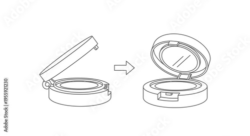 Compact powder case opening and closing, makeup product packaging illustration