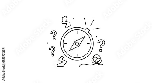 Compass with Question Marks and Confetti - Navigating Uncertainty and Decision Making