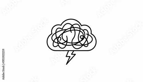 Confused Brain with Lightning Bolt Icon, Mental Block and Idea Symbol