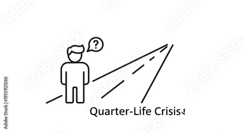 Confused person facing a crossroads, symbolizing quarter-life crisis and life path uncertainty