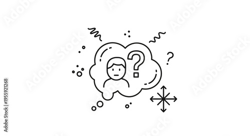 Confused person thinking with question marks and direction arrows, illustration