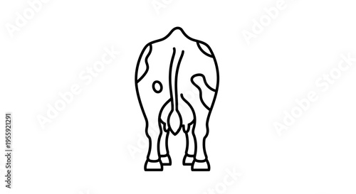 Cow Rear View Line Art Icon: Farm Animal, Livestock, Dairy, Agriculture, Simple Vector Illustration