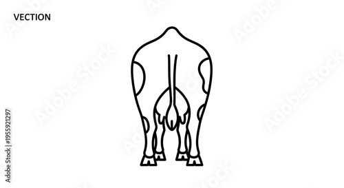 Cow Rear View Line Art Illustration: Farm Animal Backside with Spots and Udder