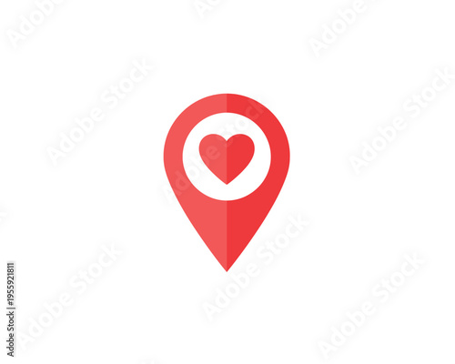 Location pin icon with heart symbol, map pointer, navigation marker
