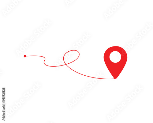 Red route path map pin icon representing long distance travel