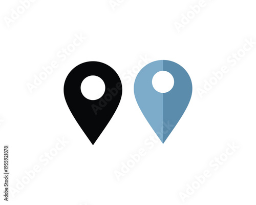Dual location pins with solid and shaded blue colors for maps