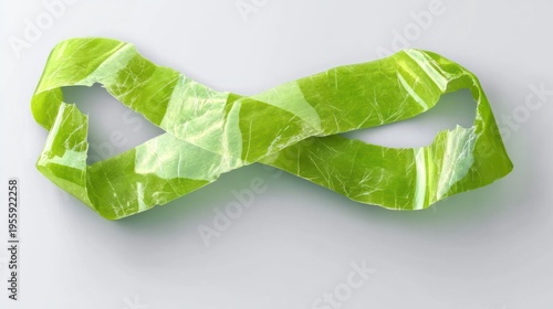 Abstract Twisted Green Plastic Ribbon on White Background