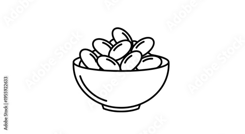 Bowl of Beans Icon: Simple Line Art Illustration of Legumes in a Dish