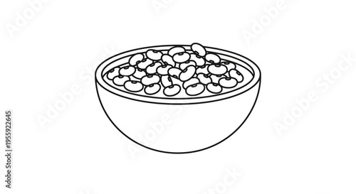 Bowl of Beans Outline Icon - Healthy Food Ingredient
