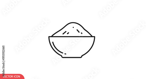 Bowl of Flour or Powder Icon, Simple Line Art, Vector Illustration