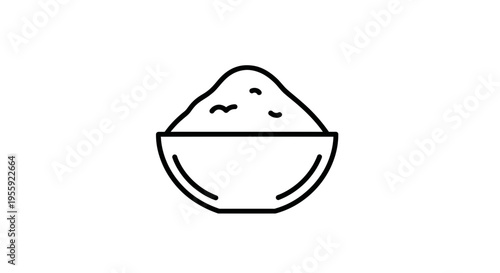 Bowl of Flour or Powder Icon, Simple Line Art, Food Ingredient Symbol