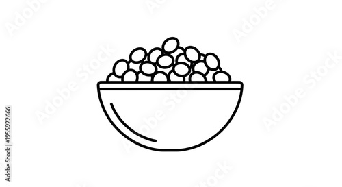 Bowl of Grains Icon - Simple Line Art Illustration