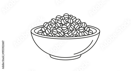 Bowl of Lentils - Healthy Legumes, Food Ingredient, Simple Line Art Illustration