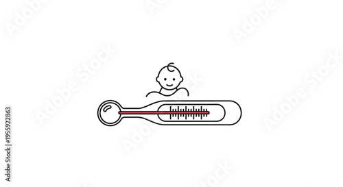 Baby Health Icon: Thermometer and Smiling Baby Face