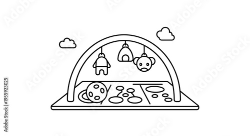 Baby Play Mat with Hanging Toys: Space Theme, Clouds, Planets, Robot, Monkey