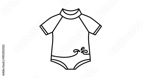 Baby Rash Guard Swimsuit Outline Icon, Cute Toddler Sun Protection Swimwear Line Art