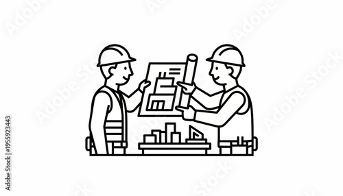 Architects Discussing Blueprints and Building Models on Table