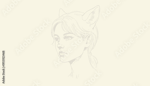 Anime Girl with Cat Ears Sketch, Fantasy Character Portrait, Whimsical Art