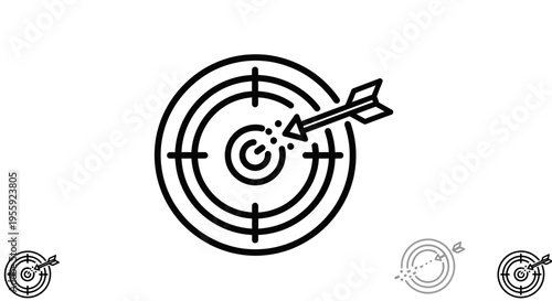 Target with Arrow Hitting Bullseye, Business Goal Achievement, Success and Strategy Icon