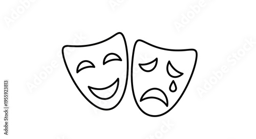 Theater Masks Icon: Happy and Sad Faces, Comedy and Tragedy Symbols