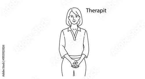 Therapist Woman, Professional, Calm, Hands Clasped, Portrait, Line Art
