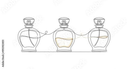 Three Perfume Bottles Connected by String, Elegant Fragrance Concept