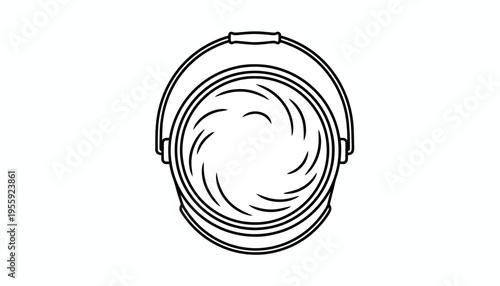 Top View Of A Bucket With Swirling Water Inside, Line Art Illustration