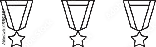medal three medal icons ribbon star hanging line art award set