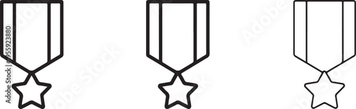 medal ribbon star icon three medals line art award vector badge set