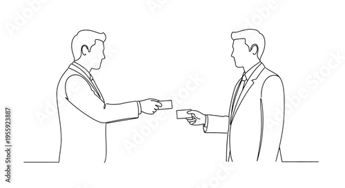 Two businessmen exchanging business cards, professional networking, handshake alternative