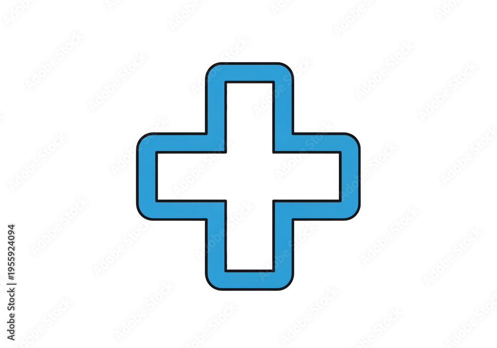 Fototapeta premium Modern healthcare cross icon in bold line art style, isolated vector ideal for UI kits, medical sites, presentations, and digital platforms.