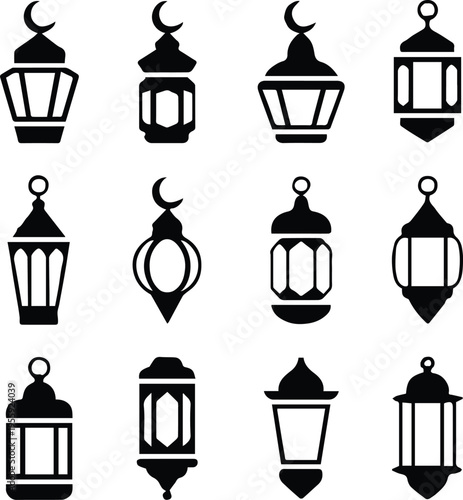 lantern silhouette vector set of traditional ramadan icons