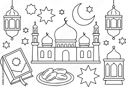 ramadan mosque decorative islamic symbols lantern quran plate