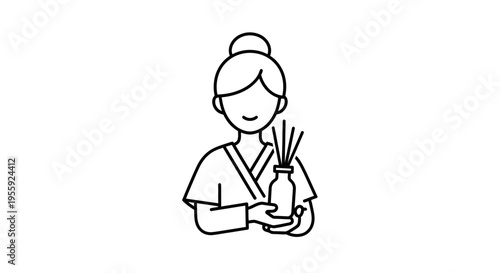 Spa Therapist Holding Aromatherapy Diffuser with Sticks, Wellness Icon