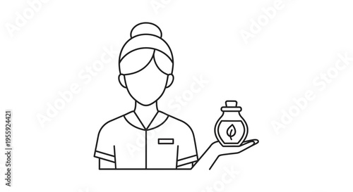 Spa Therapist Holding Essential Oil Bottle with Leaf Symbol