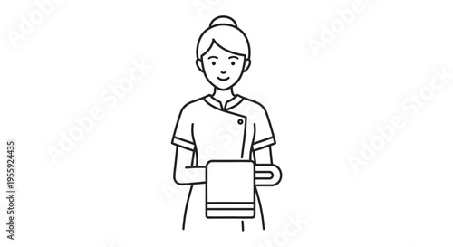 Spa Therapist Holding Towel, Wellness, Beauty Treatment, Professional Service, Minimalist Line Art